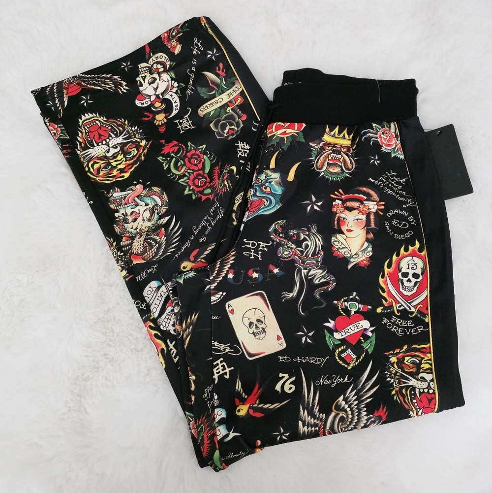 Ed Hardy❤️‍🔥 Tattoo Embroidered Track Pant Size S - Picture 4 of 5